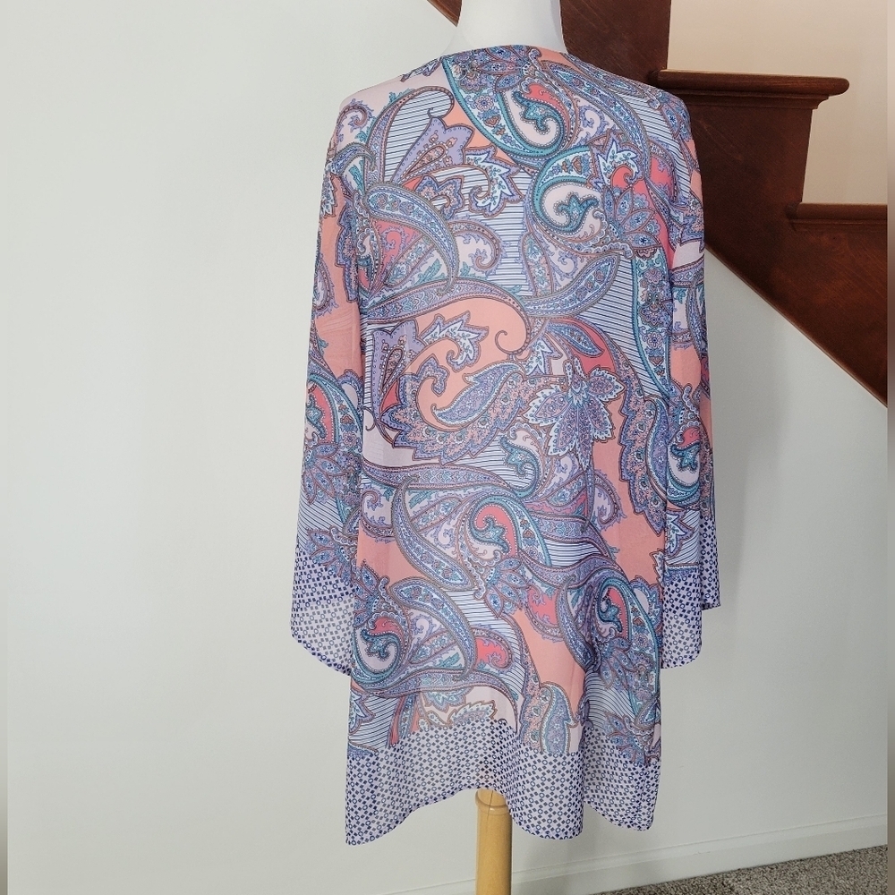 Soft Surroundings M Kimono Duster Cardigan Tunic Top 3/4 Sleeve Sheer Floral - Picture 6 of 6